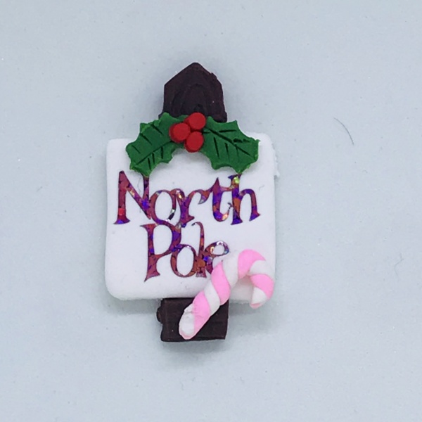 North Pole Sign Post Pink with pink candy cane